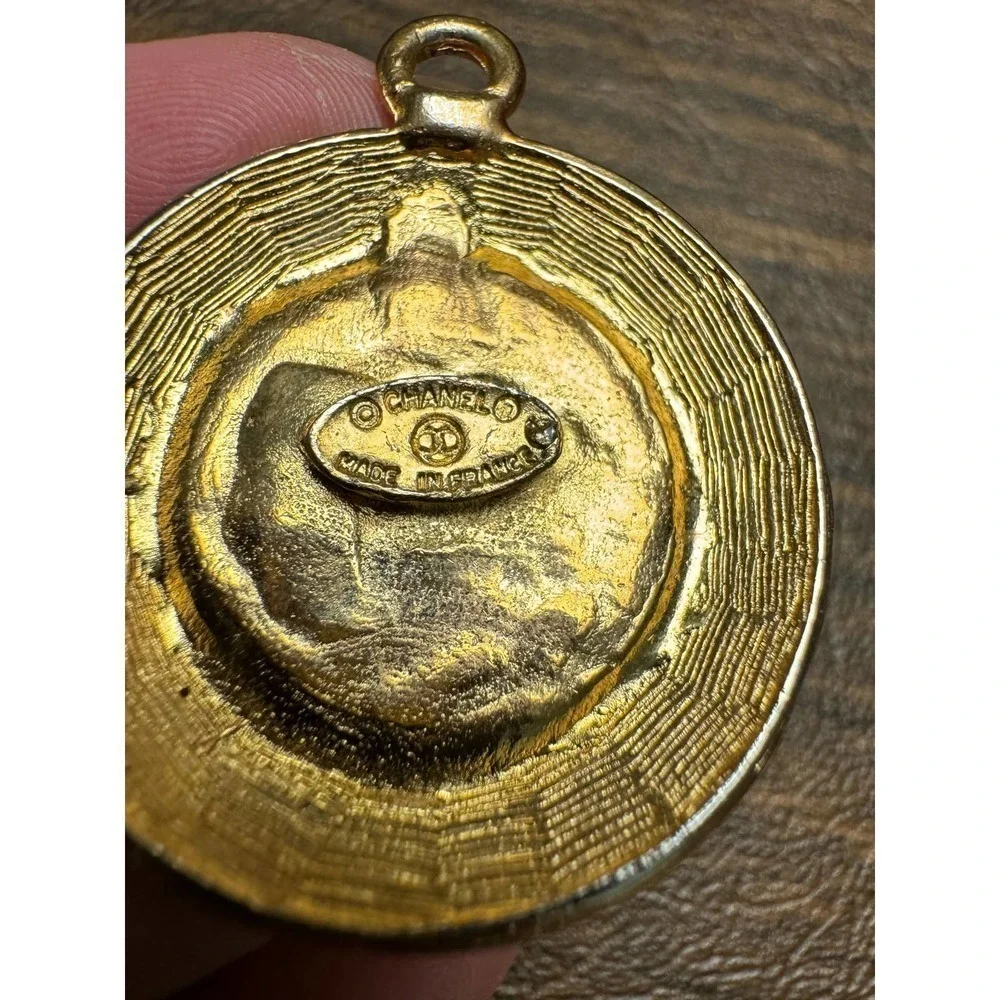 Vintage Chanel Coco Mark Gold Plated Circle Pendant with COA